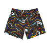 NerdyKeppie Splatter Wave Progress Pride Swim Trunks With Pockets. A pair of swim trunks featuring a Splatter Wave design in Progress pride colors. These Progress pride swim trunks are machine washable.