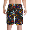 NerdyKeppie Splatter Wave Progress Pride Swim Trunks With Pockets. A pair of swim trunks featuring a Splatter Wave design in Progress pride colors. These Progress pride swim trunks are machine washable.