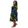 A person wearing a NerdyKeppie Splatter Wave Rainbow Gay Pride Long Sleeve Midi Dress With Pockets. 