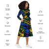 A person wearing a NerdyKeppie Splatter Wave Rainbow Gay Pride Long Sleeve Midi Dress With Pockets. 