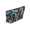 NerdyKeppie Splatter Wave Trans Pride Zipper Pouch with T-Bottom. A zippered accessory/makeup bag featuring a t-bottom and a Splatter Wave pattern in transgender pride colors. This trans pride zipper pouch is fully lined and comes in two sizes.