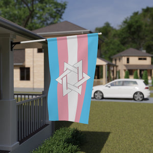 NerdyKeppie Star of David Transgender Pride Flag (Indoor/Outdoor). A Transgender Pride flag with a Star of David, made from durable, weather-resistant poly canvas: this Pride celebration flag makes a great home decoration or casual cape!