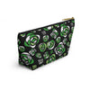NerdyKeppie Stencil Roses Aro Pride Zipper Pouch with T-Bottom. A zippered accessory/makeup bag featuring a t-bottom and a Stencil Roses pattern in aromantic pride colors. This aro pride zipper pouch is fully lined and comes in two sizes.