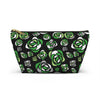 NerdyKeppie Stencil Roses Aro Pride Zipper Pouch with T-Bottom. A zippered accessory/makeup bag featuring a t-bottom and a Stencil Roses pattern in aromantic pride colors. This aro pride zipper pouch is fully lined and comes in two sizes.