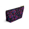 NerdyKeppie Stencil Roses Bi Pride Zipper Pouch with T-Bottom. A zippered accessory/makeup bag featuring a t-bottom and a Stencil Roses pattern in bisexual pride colors. This bi pride zipper pouch is fully lined and comes in two sizes.