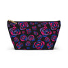NerdyKeppie Stencil Roses Bi Pride Zipper Pouch with T-Bottom. A zippered accessory/makeup bag featuring a t-bottom and a Stencil Roses pattern in bisexual pride colors. This bi pride zipper pouch is fully lined and comes in two sizes.