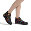 NerdyKeppie Stencil Roses Canvas High Top Rainbow Gay Pride Sneakers. A canvas high top sneaker with a Stencil Roses design on it in rainbow gay pride colors. These gay pride high top sneakers also come with white soles on request.