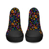NerdyKeppie Stencil Roses Canvas High Top Rainbow Gay Pride Sneakers. A canvas high top sneaker with a Stencil Roses design on it in rainbow gay pride colors. These gay pride high top sneakers also come with white soles on request.