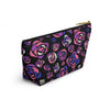 NerdyKeppie Stencil Roses Genderfluid Pride Zipper Pouch with T-Bottom. A zippered accessory/makeup bag featuring a t-bottom and a Stencil Roses pattern in genderfluid pride colors. This genderfluid pride zipper pouch is fully lined and comes in two sizes.