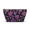 NerdyKeppie Stencil Roses Genderfluid Pride Zipper Pouch with T-Bottom. A zippered accessory/makeup bag featuring a t-bottom and a Stencil Roses pattern in genderfluid pride colors. This genderfluid pride zipper pouch is fully lined and comes in two sizes.
