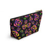 NerdyKeppie Stencil Roses Lesbian Pride Zipper Pouch with T-Bottom. A zippered accessory/makeup bag featuring a t-bottom and a Stencil Roses pattern in lesbian pride colors. This lesbian pride zipper pouch is fully lined and comes in two sizes.