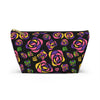 NerdyKeppie Stencil Roses Lesbian Pride Zipper Pouch with T-Bottom. A zippered accessory/makeup bag featuring a t-bottom and a Stencil Roses pattern in lesbian pride colors. This lesbian pride zipper pouch is fully lined and comes in two sizes.