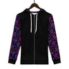 NerdyKeppie Stencil Roses Lightweight Bi Pride Zip Up Hoodie. A black hooded bisexual pride flag sweatshirt with zipper and two front pockets. This bi pride hoodie has an Engraved Bats design on its sleeves and inside its hood!