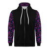 NerdyKeppie Stencil Roses Lightweight Bi Pride Zip Up Hoodie. A black hooded bisexual pride flag sweatshirt with zipper and two front pockets. This bi pride hoodie has an Engraved Bats design on its sleeves and inside its hood!