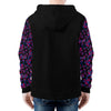 NerdyKeppie Stencil Roses Lightweight Bi Pride Zip Up Hoodie. A black hooded bisexual pride flag sweatshirt with zipper and two front pockets. This bi pride hoodie has an Engraved Bats design on its sleeves and inside its hood!