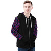 NerdyKeppie Stencil Roses Lightweight Bi Pride Zip Up Hoodie. A black hooded bisexual pride flag sweatshirt with zipper and two front pockets. This bi pride hoodie has an Engraved Bats design on its sleeves and inside its hood!