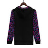 NerdyKeppie Stencil Roses Lightweight Bi Pride Zip Up Hoodie. A black hooded bisexual pride flag sweatshirt with zipper and two front pockets. This bi pride hoodie has an Engraved Bats design on its sleeves and inside its hood!