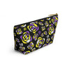 NerdyKeppie Stencil Roses Non-Binary Pride Zipper Pouch with T-Bottom. A zippered accessory/makeup bag featuring a t-bottom and a Stencil Roses pattern in non-binary pride colors. This non-binary pride zipper pouch is fully lined and comes in two sizes.
