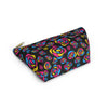 NerdyKeppie Stencil Roses Pan Pride Zipper Pouch with T-Bottom. A zippered accessory/makeup bag featuring a t-bottom and a Stencil Roses pattern in pansexual pride colors. This pan pride zipper pouch is fully lined and comes in two sizes.