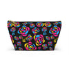 NerdyKeppie Stencil Roses Pan Pride Zipper Pouch with T-Bottom. A zippered accessory/makeup bag featuring a t-bottom and a Stencil Roses pattern in pansexual pride colors. This pan pride zipper pouch is fully lined and comes in two sizes.