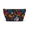 NerdyKeppie Stencil Roses Progress Pride Zipper Pouch with T-Bottom. A zippered accessory/makeup bag featuring a t-bottom and a Stencil Roses pattern in Progress pride colors. This Progress pride zipper pouch is fully lined and comes in two sizes.