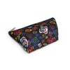 NerdyKeppie Stencil Roses Progress Pride Zipper Pouch with T-Bottom. A zippered accessory/makeup bag featuring a t-bottom and a Stencil Roses pattern in Progress pride colors. This Progress pride zipper pouch is fully lined and comes in two sizes.