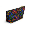 NerdyKeppie Stencil Roses Rainbow Gay Pride Zipper Pouch with T-Bottom. A zippered accessory/makeup bag featuring a t-bottom and a Stencil Roses pattern in rainbow pride colors. This gay pride zipper pouch is fully lined and comes in two sizes.