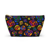 NerdyKeppie Stencil Roses Rainbow Gay Pride Zipper Pouch with T-Bottom. A zippered accessory/makeup bag featuring a t-bottom and a Stencil Roses pattern in rainbow pride colors. This gay pride zipper pouch is fully lined and comes in two sizes.