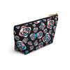 NerdyKeppie Stencil Roses Trans Pride Zipper Pouch with T-Bottom. A zippered accessory/makeup bag featuring a t-bottom and a Stencil Roses pattern in transgender pride colors. This trans pride zipper pouch is fully lined and comes in two sizes.