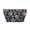 NerdyKeppie Stencil Roses Trans Pride Zipper Pouch with T-Bottom. A zippered accessory/makeup bag featuring a t-bottom and a Stencil Roses pattern in transgender pride colors. This trans pride zipper pouch is fully lined and comes in two sizes.