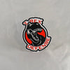 NerdyKeppie's T Rex Defense Embroidered Patch are stitched on black duck cloth and backed by sturdy vinyl fuse.