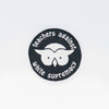 NerdyKeppie's Teachers BONEYARD "Educators Against White Supremacy" Embroidered Patch are stitched on black duck cloth and backed by sturdy vinyl fuse.