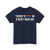 NerdyKeppie "There's One In Every Minyan" Cotton Rainbow Gay Pride Tee Shirt. A unisex cotton tee shirt with a "There's One In Every Minyan" design on it in rainbow pride colors. This gay pride tee shirt has a classic fit.