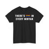 NerdyKeppie "There's One In Every Minyan" Cotton Rainbow Gay Pride Tee Shirt. A unisex cotton tee shirt with a "There's One In Every Minyan" design on it in rainbow pride colors. This gay pride tee shirt has a classic fit.