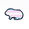 NerdyKeppie's Trans BONEYARD Guinea Pig Embroidered Pride Patch are shaped like their namesake and stitched on black duck cloth!