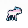 NerdyKeppie's Trans BONEYARD Moose Embroidered Pride Patch are shaped like their namesake and stitched on black duck cloth!