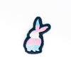 NerdyKeppie's Trans BONEYARD Rabbit Embroidered Pride Patch are shaped like their namesake and stitched on black duck cloth!