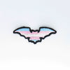 NerdyKeppie's Trans Bat Embroidered Pride Patch are shaped like their namesake and stitched on black duck cloth!
