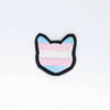 NerdyKeppie's Trans Cat Embroidered Pride Patch are shaped like their namesake and stitched on black duck cloth!