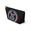 NerdyKeppie "Trans Dad of the Year" Trans Pride Zipper Pouch with T-Bottom. A zippered accessory/makeup bag featuring a t-bottom and a "Trans Dad of the Year" pattern in trans pride colors. This pride zipper pouch is fully lined and comes in two sizes.