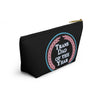 NerdyKeppie "Trans Dad of the Year" Trans Pride Zipper Pouch with T-Bottom. A zippered accessory/makeup bag featuring a t-bottom and a "Trans Dad of the Year" pattern in trans pride colors. This pride zipper pouch is fully lined and comes in two sizes.