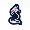 NerdyKeppie's Trans Fox Embroidered Pride Patch are shaped like their namesake and stitched on black duck cloth!
