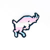 NerdyKeppie's Trans Goat Embroidered Pride Patch are shaped like their namesake and stitched on black duck cloth!