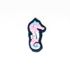 NerdyKeppie's Trans Seahorse Embroidered Pride Patch are shaped like their namesake and stitched on black duck cloth!
