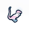 NerdyKeppie's Trans Velociraptor Embroidered Pride Patch are shaped like their namesake and stitched on black duck cloth!