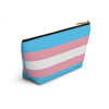NerdyKeppie Transgender Flag Pride Zipper Pouch with T-Bottom. A zippered accessory/makeup bag featuring a t-bottom and a transgender flag pattern. This trans pride zipper pouch is fully lined and comes in two sizes.