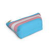 NerdyKeppie Transgender Flag Pride Zipper Pouch with T-Bottom. A zippered accessory/makeup bag featuring a t-bottom and a transgender flag pattern. This trans pride zipper pouch is fully lined and comes in two sizes.