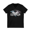 NerdyKeppie "We Built These Titties On Estrogen" Jersey V-Neck Trans Pride Tee Shirt. Display your transgender pride with our "We Built These Titties On Estrogen" jersey v-neck tee shirt. This trans pride tee shirt is 100% cotton.