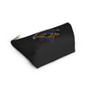 NerdyKeppie "We Will Outlive Them" Yiddish Rainbow Gay Pride Zipper Pouch with T-Bottom. A zippered accessory/makeup bag featuring a t-bottom and a "We Will Outlive Them" pattern in rainbow pride colors. This gay pride zipper pouch is fully lined and comes in two sizes.
