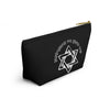 NerdyKeppie "We Will Outlive Them" Yiddish Star of David Zipper Pouch with T-Bottom. A zippered accessory/makeup bag featuring a t-bottom and a "We Will Outlive Them" design in white. This Star of David zipper pouch is fully lined and comes in two sizes.